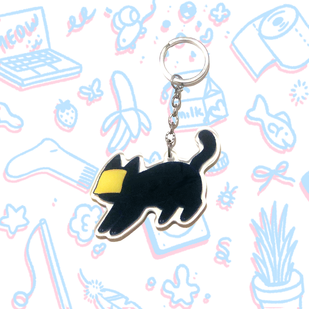 Black Cat with Cheese Acrylic Charm